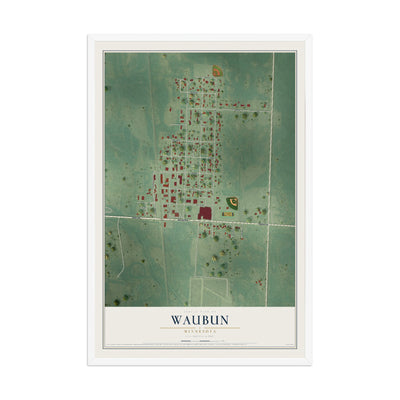 Map of Waubun, Minnesota, 12 x 18 inch print in a white wood frame