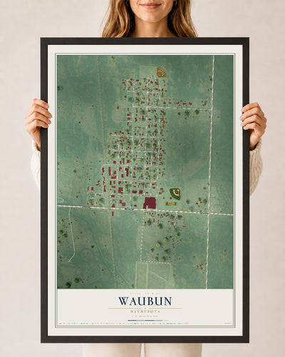 Map of Waubun, Minnesota, 24 x 36 inch print in a black wood frame