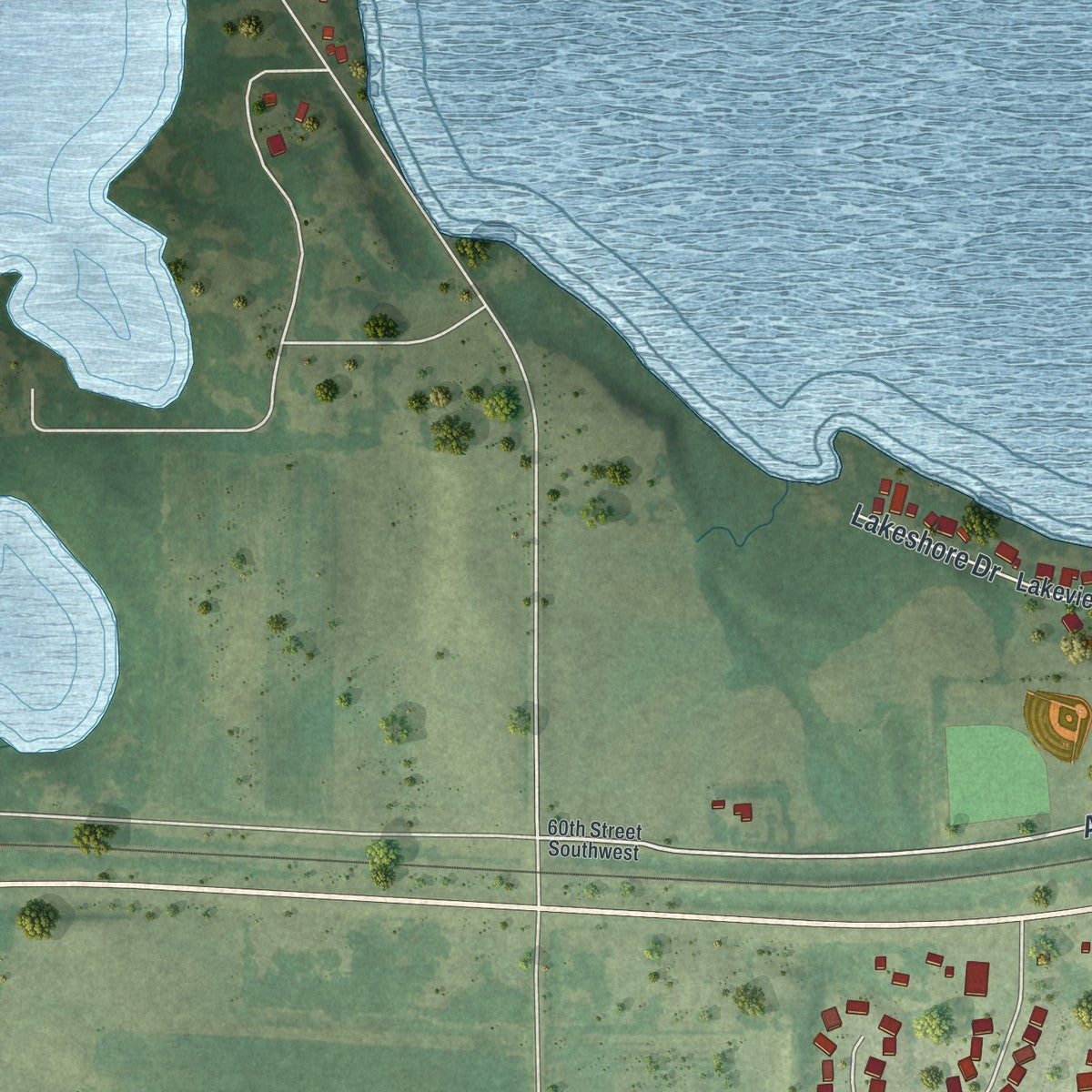Second close-up of the map of Waverly, Minnesota print showing more streets and buildings