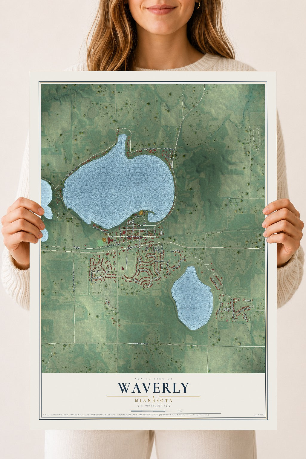Map of Waverly, Minnesota, 18 x 24 inch unframed archival matte print