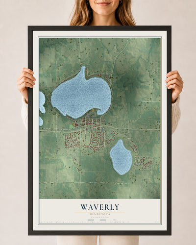 Map of Waverly, Minnesota, 24 x 36 inch print in a black wood frame