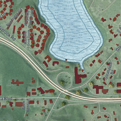 Second close-up of the map of Wayzata, Minnesota print showing more streets and buildings