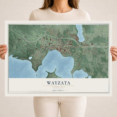 Map of Wayzata, Minnesota, 18 x 24 inch unframed archival matte print