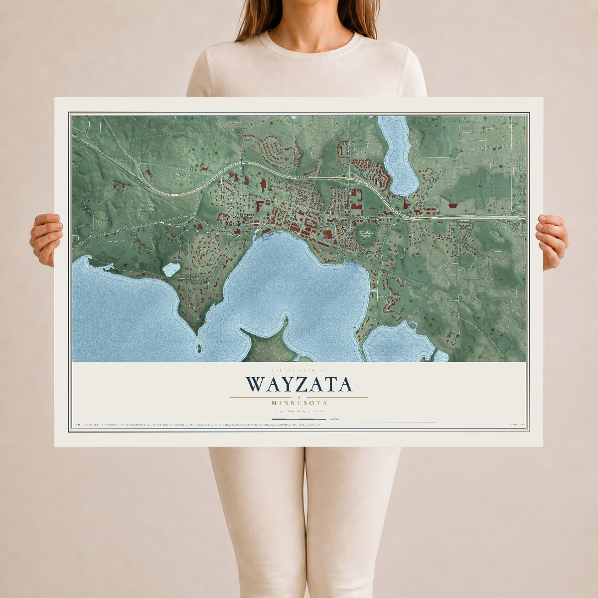 Map of Wayzata, Minnesota, 24 x 36 inch unframed archival matte print
