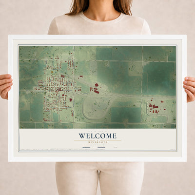 Map of Welcome, Minnesota, 18 x 24 inch print in a white wood frame