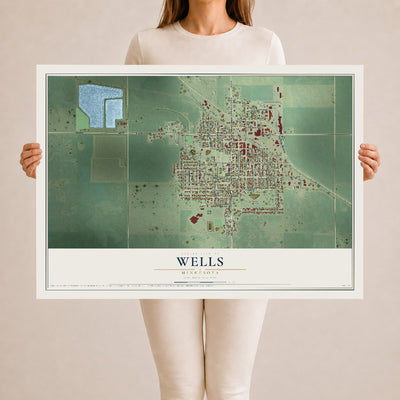 Map of Wells, Minnesota, 24 x 36 inch unframed archival matte print