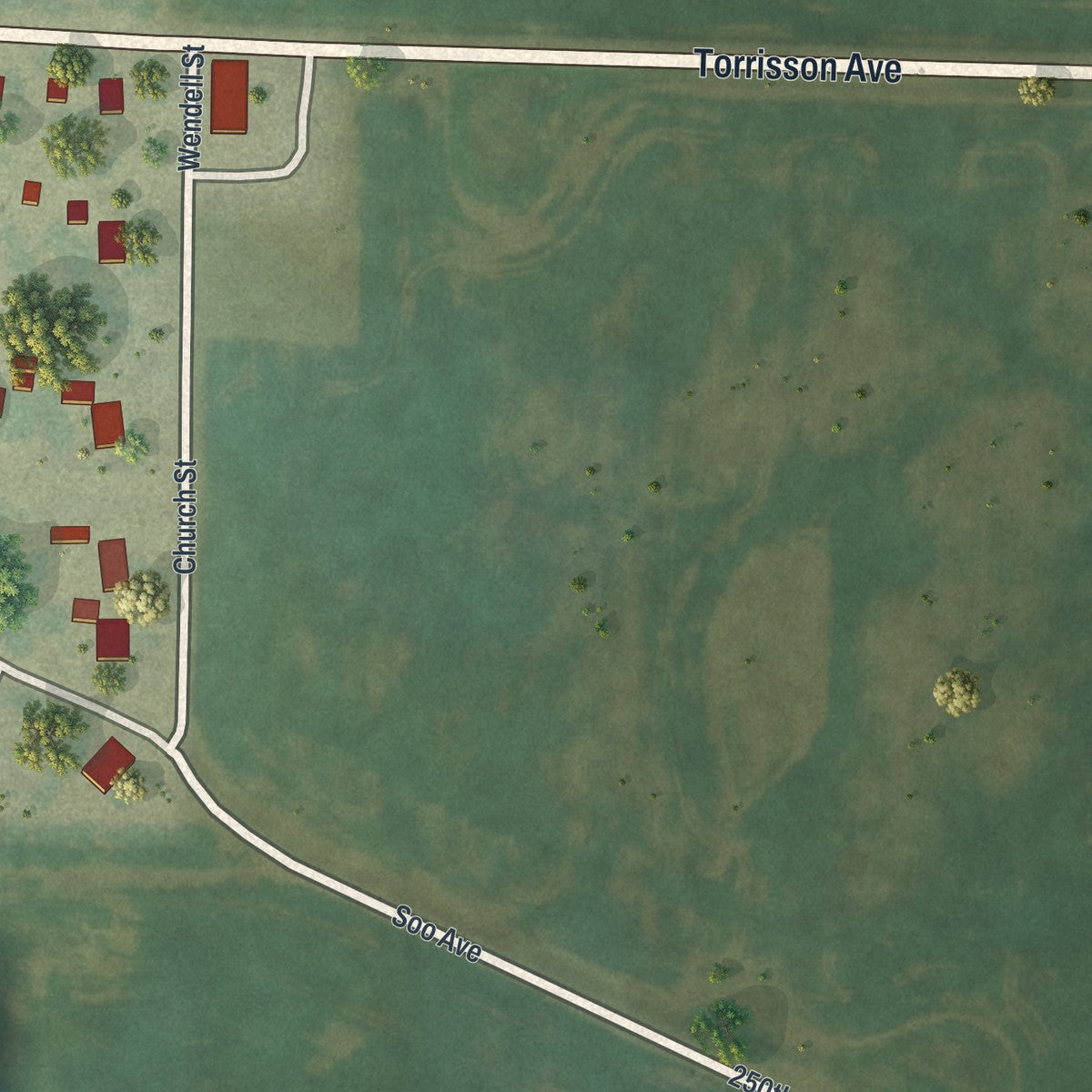 Second close-up of the map of Wendell, Minnesota print showing more streets and buildings