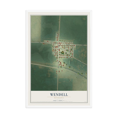 Map of Wendell, Minnesota, 12 x 18 inch print in a white wood frame