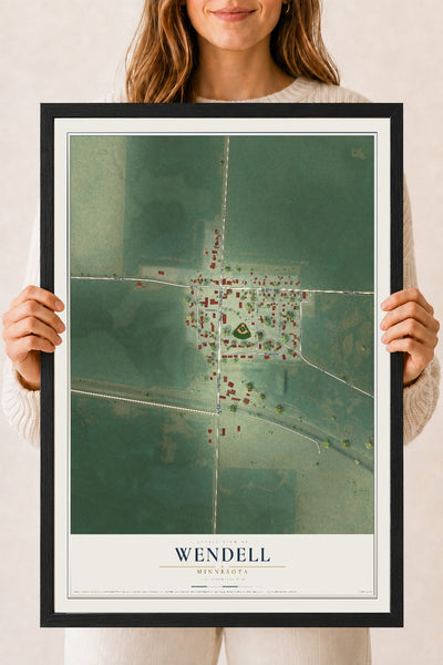 Map of Wendell, Minnesota, 18 x 24 inch print in a black wood frame