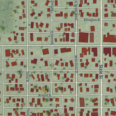 Close-up of the map of West Concord, Minnesota print showing street and building detail