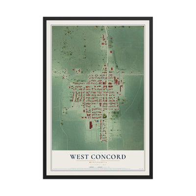 Map of West Concord, Minnesota, 12 x 18 inch print in a black wood frame