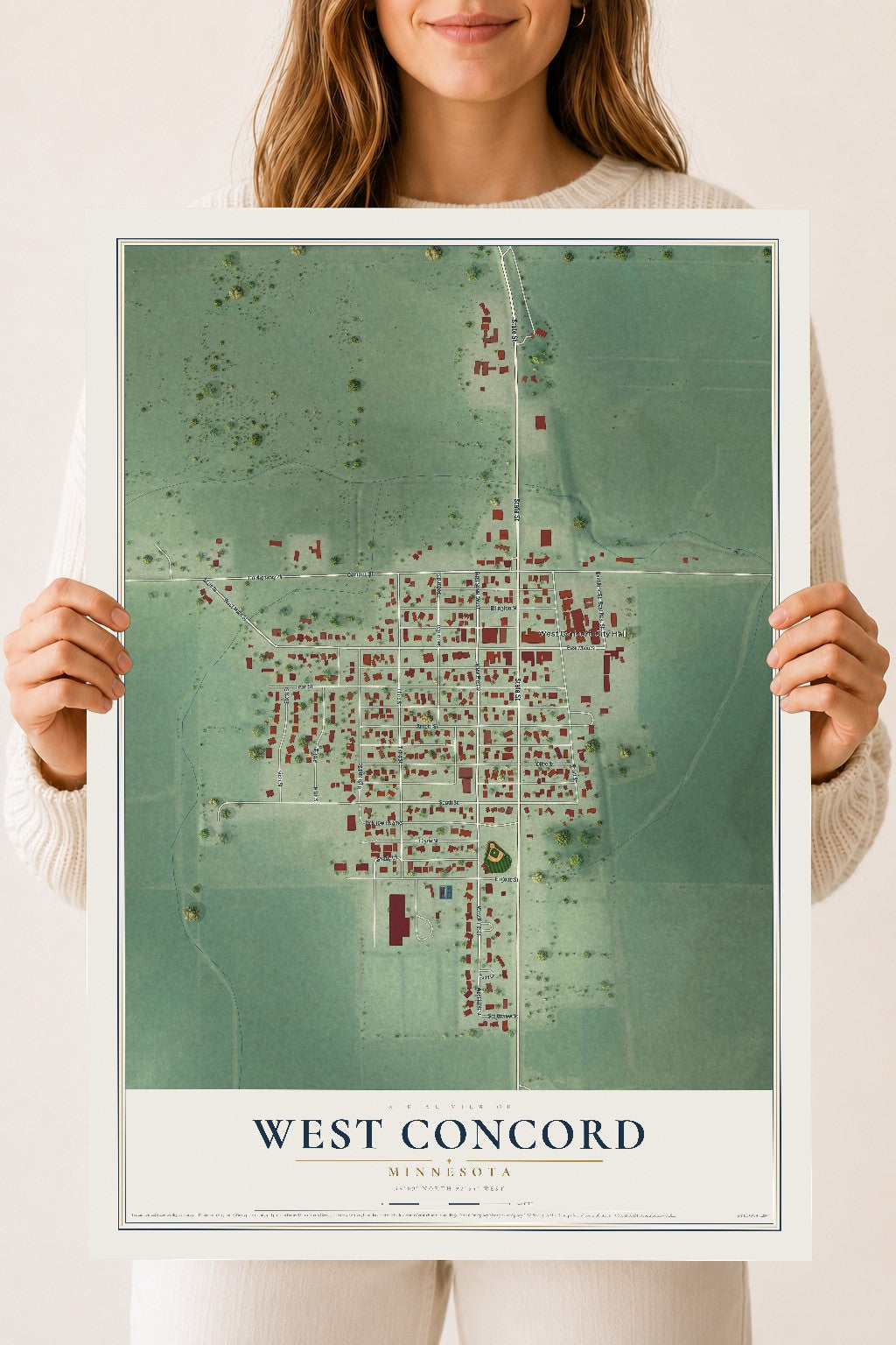 Map of West Concord, Minnesota, 18 x 24 inch unframed archival matte print