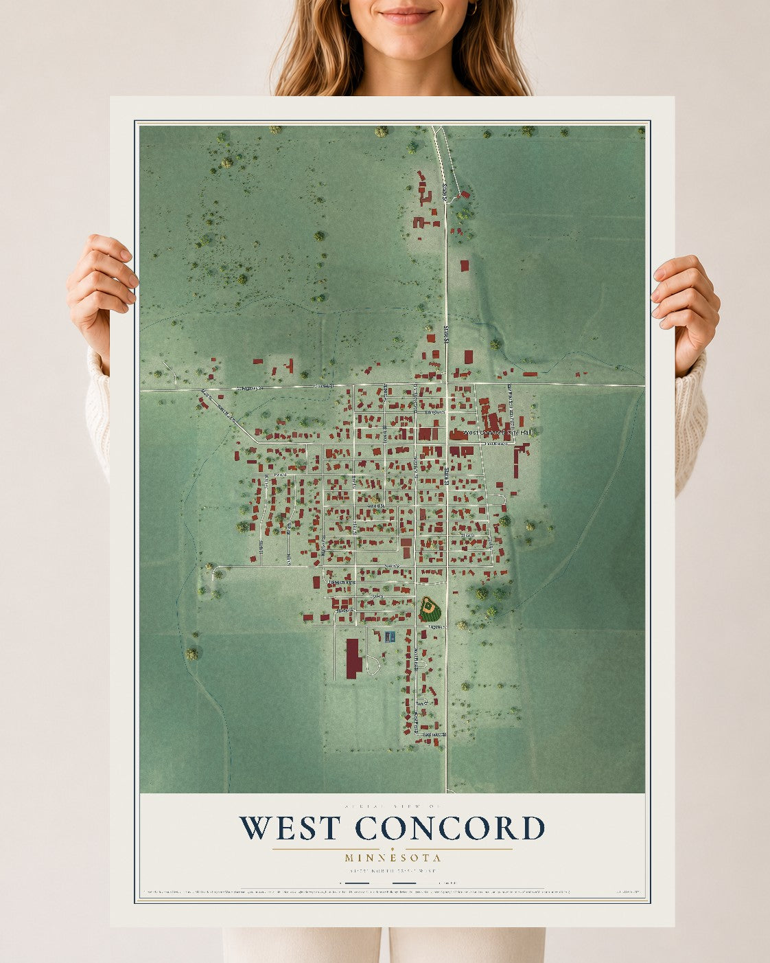 Map of West Concord, Minnesota, 24 x 36 inch unframed archival matte print