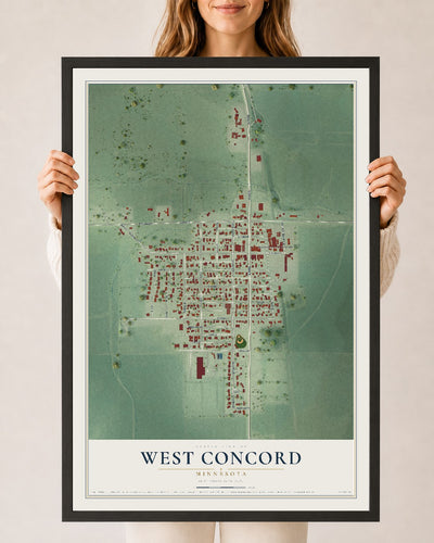 Map of West Concord, Minnesota, 24 x 36 inch print in a black wood frame