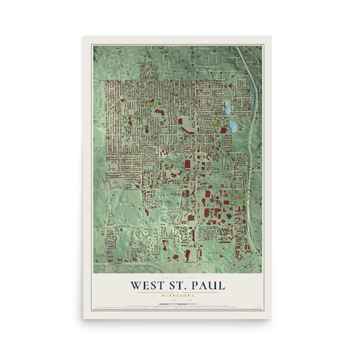 Map of West St. Paul, Minnesota, 12 x 18 inch unframed archival matte print