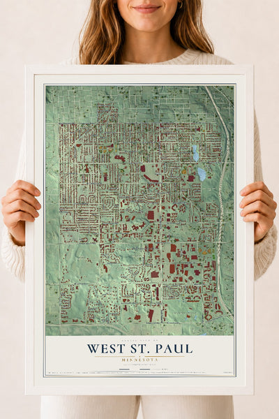 Map of West St. Paul, Minnesota, 18 x 24 inch print in a white wood frame