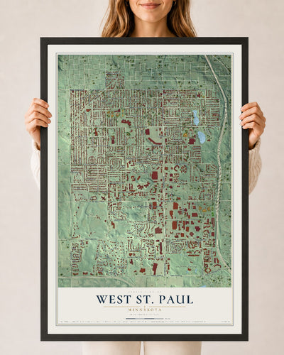 Map of West St. Paul, Minnesota, 24 x 36 inch print in a black wood frame