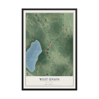 Map of West Union, Minnesota, 12 x 18 inch print in a black wood frame