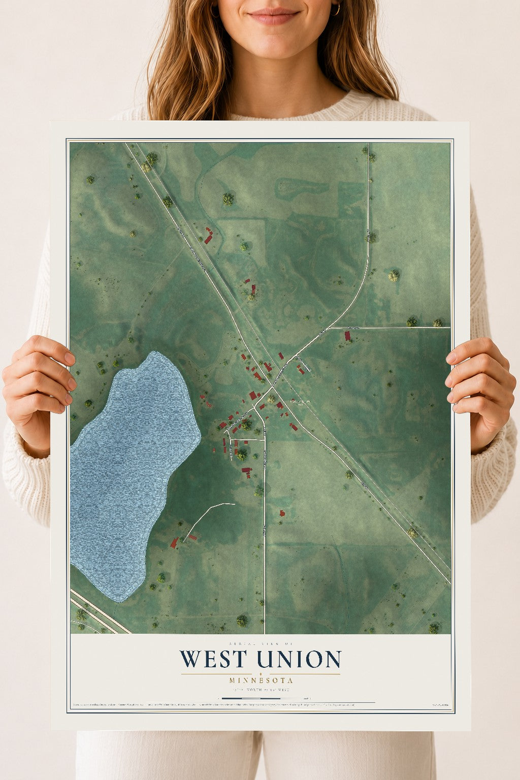 Map of West Union, Minnesota, 18 x 24 inch unframed archival matte print