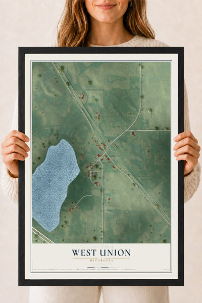 Map of West Union, Minnesota, 18 x 24 inch print in a black wood frame