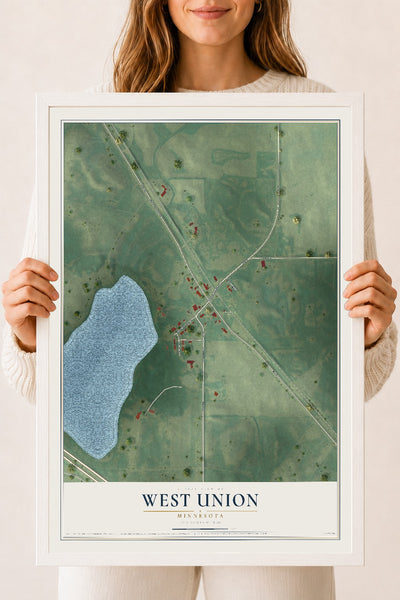 Map of West Union, Minnesota, 18 x 24 inch print in a white wood frame