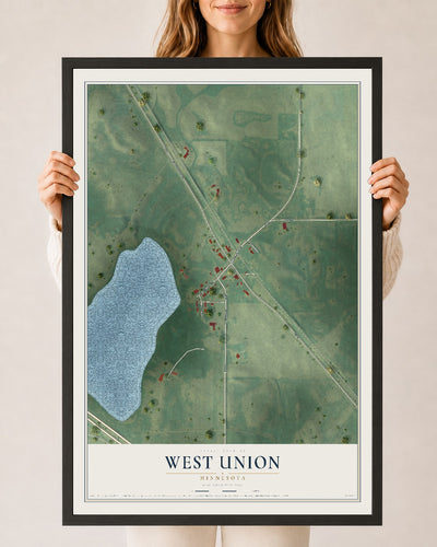 Map of West Union, Minnesota, 24 x 36 inch print in a black wood frame