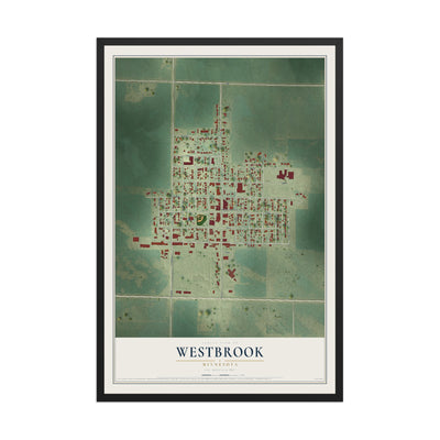 Map of Westbrook, Minnesota, 12 x 18 inch print in a black wood frame