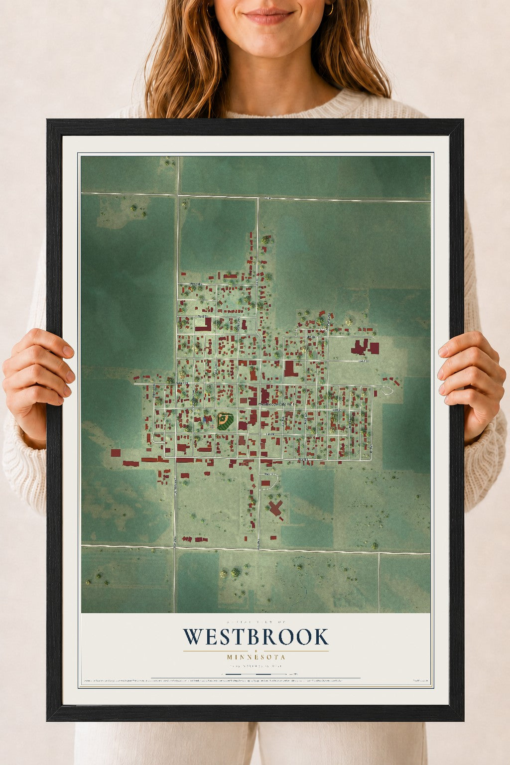 Map of Westbrook, Minnesota, 18 x 24 inch print in a black wood frame