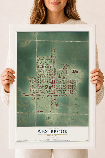 Map of Westbrook, Minnesota, 18 x 24 inch print in a white wood frame