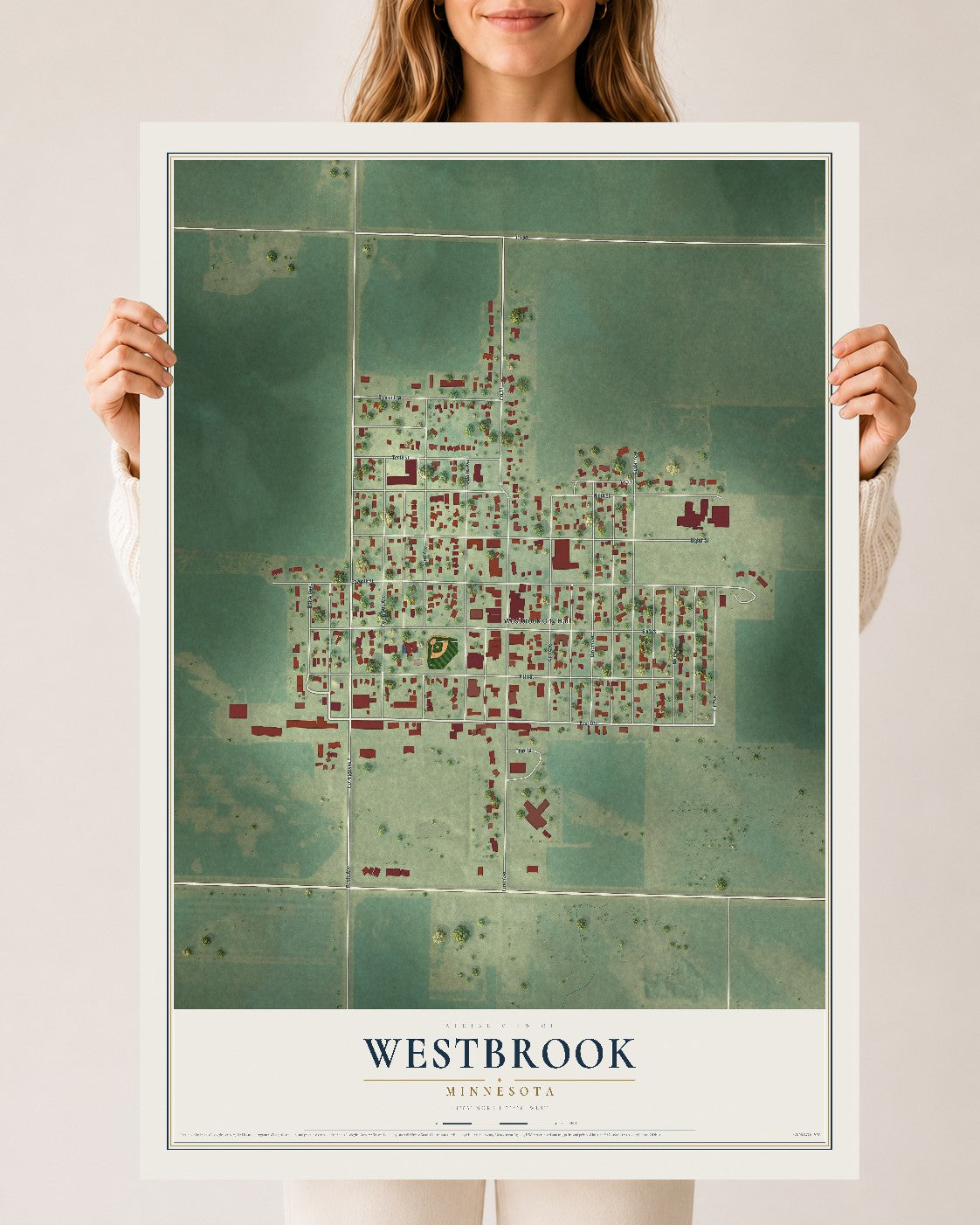 Map of Westbrook, Minnesota, 24 x 36 inch unframed archival matte print