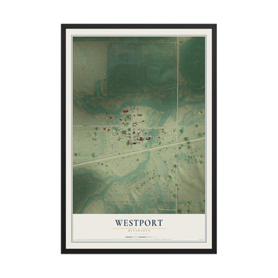 Map of Westport, Minnesota, 12 x 18 inch print in a black wood frame