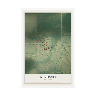Map of Westport, Minnesota, 12 x 18 inch print in a white wood frame