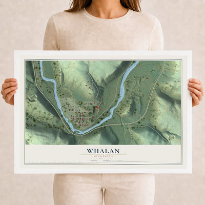 Map of Whalan, Minnesota, 12 x 18 inch print in a white wood frame