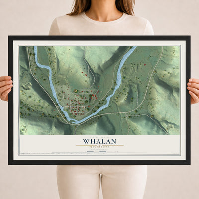 Map of Whalan, Minnesota, 18 x 24 inch print in a black wood frame