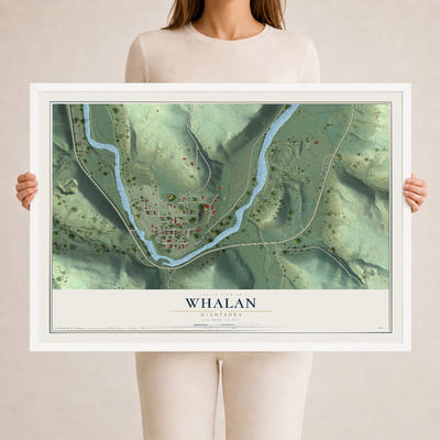 Map of Whalan, Minnesota, 24 x 36 inch print in a white wood frame