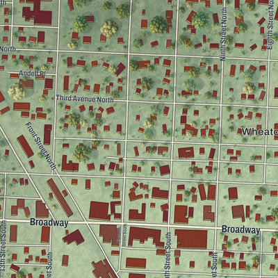 Close-up of the map of Wheaton, Minnesota print showing street and building detail