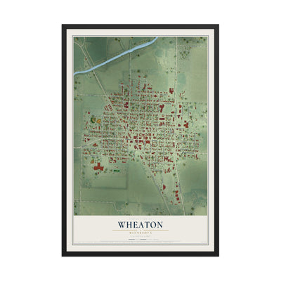 Map of Wheaton, Minnesota, 12 x 18 inch print in a black wood frame
