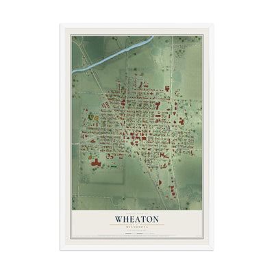 Map of Wheaton, Minnesota, 12 x 18 inch print in a white wood frame