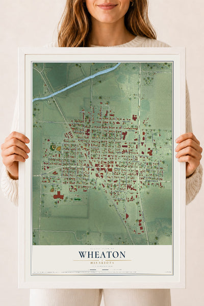 Map of Wheaton, Minnesota, 18 x 24 inch print in a white wood frame