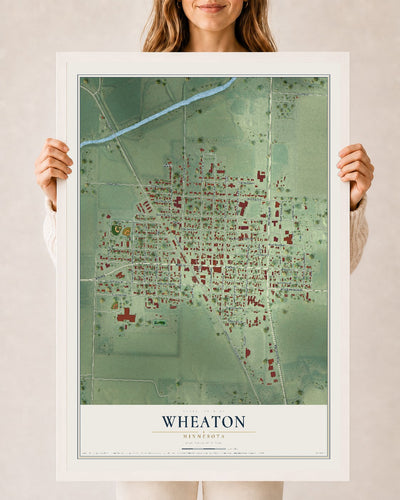 Map of Wheaton, Minnesota, 24 x 36 inch print in a white wood frame