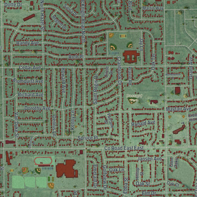 Close-up of the map of White Bear Lake, Minnesota print showing street and building detail