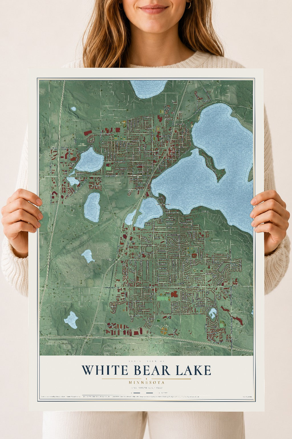 Map of White Bear Lake, Minnesota, 18 x 24 inch unframed archival matte print