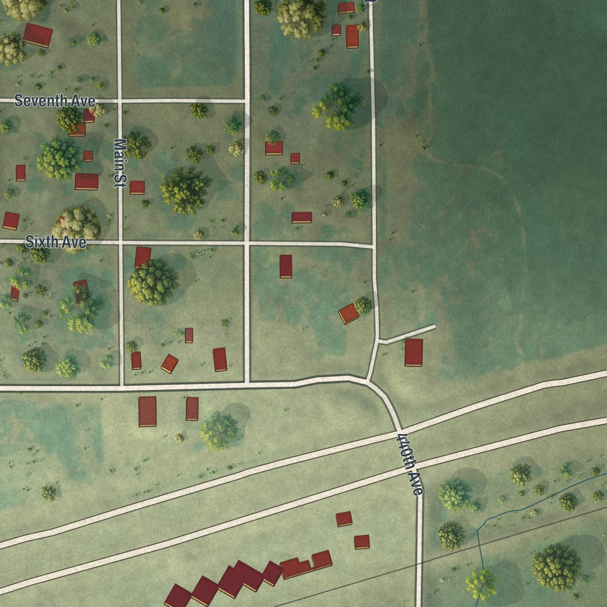Second close-up of the map of Wilder, Minnesota print showing more streets and buildings