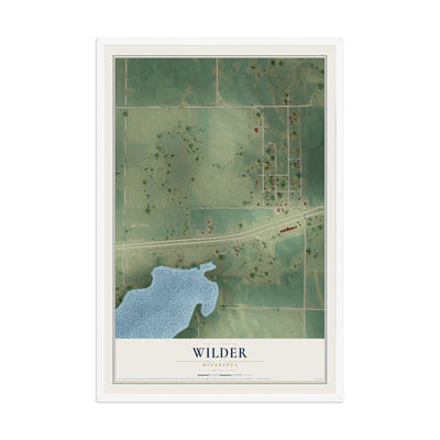Map of Wilder, Minnesota, 12 x 18 inch print in a white wood frame