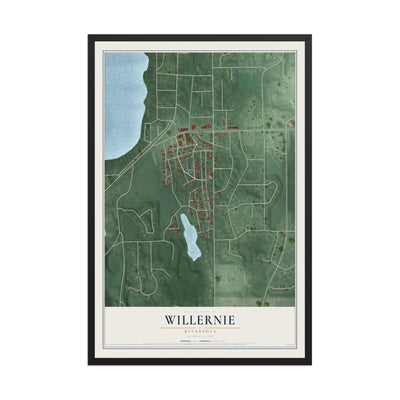 Map of Willernie, Minnesota, 12 x 18 inch print in a black wood frame