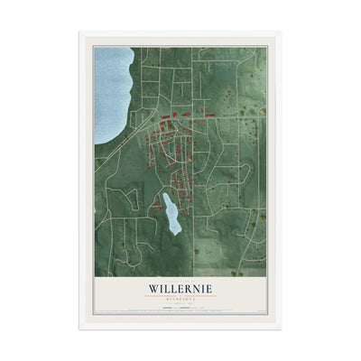 Map of Willernie, Minnesota, 12 x 18 inch print in a white wood frame