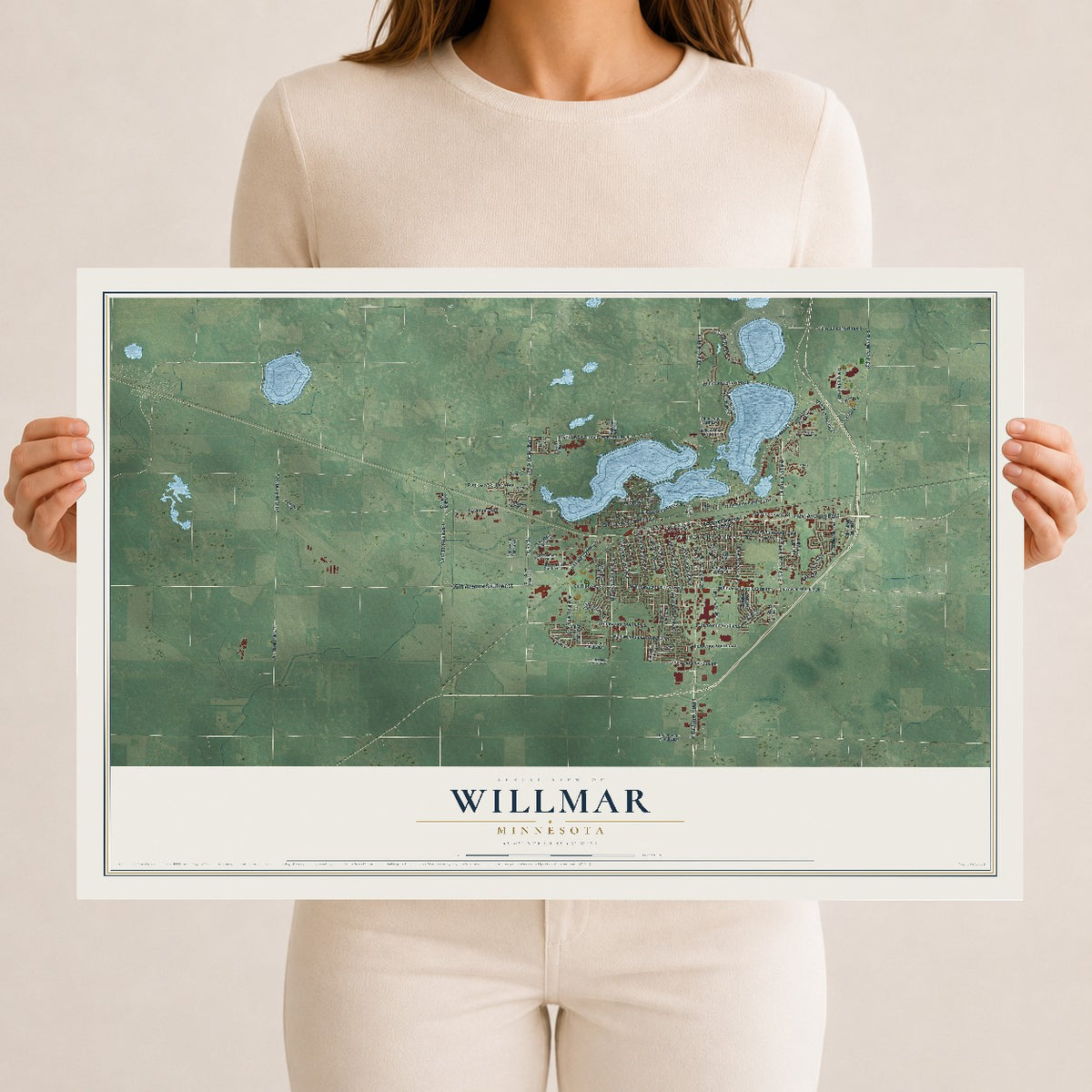 Map of Willmar, Minnesota, 12 x 18 inch unframed archival matte print