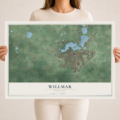 Map of Willmar, Minnesota, 18 x 24 inch unframed archival matte print