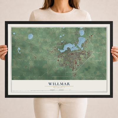 Map of Willmar, Minnesota, 18 x 24 inch print in a black wood frame
