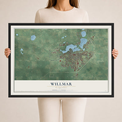 Map of Willmar, Minnesota, 24 x 36 inch print in a black wood frame